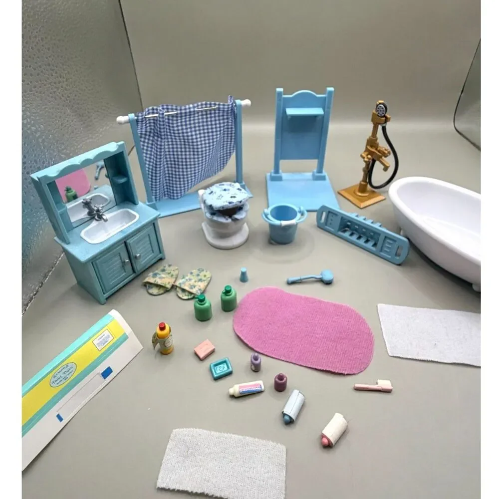 Vintage Sylvanian Families Cottage Bathroom Set 4260 Bath Shower Toilet 2005